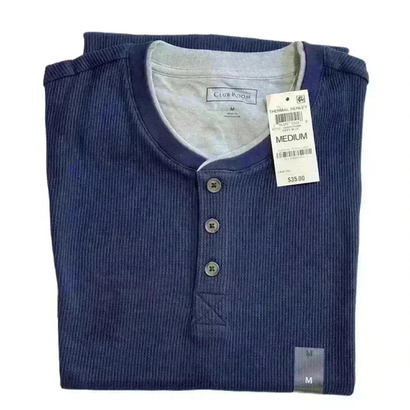 Club Room Men's Thermal Henley Shirt Navy Blue Size M Crewneck three button - Picture 9 of 9